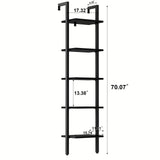 YMYNY Industrial 5-Tier Wall-Mounted Ladder Bookcase - Black Wooden Storage Shelves YMYNY