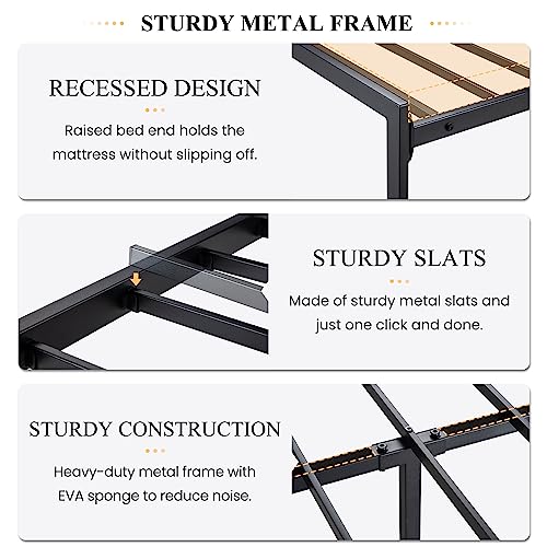 SHA CERLIN King Size Bed Frame with Headboard Shelf and Strong Metal Foundation, No Box Spring Needed, Black SHA CERLIN