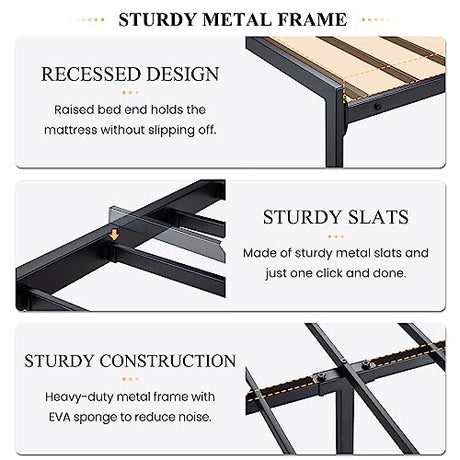 SHA CERLIN King Size Bed Frame with Headboard Shelf and Strong Metal Foundation, No Box Spring Needed, Black SHA CERLIN