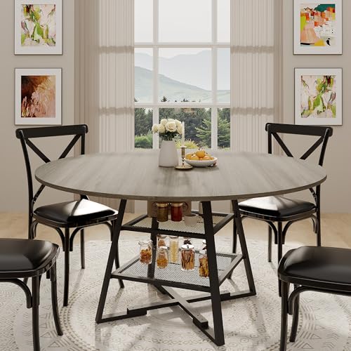 LuyFuitre Dinning Room Tables for 4, Round Dining Table Set with Storage, 47 Inch Circle Kitchen Table High Top LuyFuitre