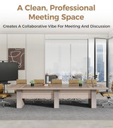 Anzhap 12FT Conference Table, Large Rectangular Seminar Meeting Table with 1.61" Thickened Tabletop, Rectangle Grommet & Heavy Duty Legs for Office Meeting (142" L * 51" W * 29" H) Anzhap