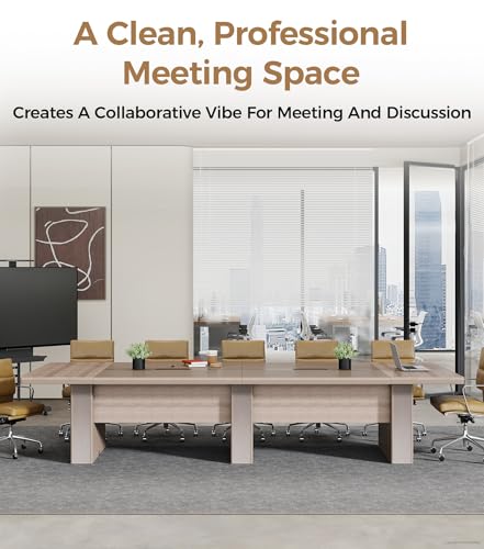 Anzhap 12FT Conference Table, Large Rectangular Seminar Meeting Table with 1.61" Thickened Tabletop, Rectangle Grommet & Heavy Duty Legs for Office Meeting (142" L * 51" W * 29" H) Anzhap