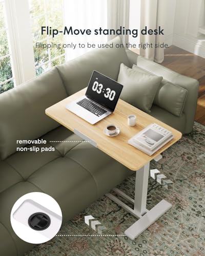 FLEXISPOT H7 PRO Mobile Standing Desk Adjustable Overbed Table Pneumatic with Wheels 90°Tiltable Portable Laptop Desk Rolling Computer Cart Foldable Bedside Table(31.5" W x 17.7" D D, Maple) FLEXISPOT