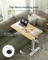 FLEXISPOT H7 PRO Mobile Standing Desk Adjustable Overbed Table Pneumatic with Wheels 90°Tiltable Portable Laptop Desk Rolling Computer Cart Foldable Bedside Table(31.5" W x 17.7" D D, Maple) FLEXISPOT