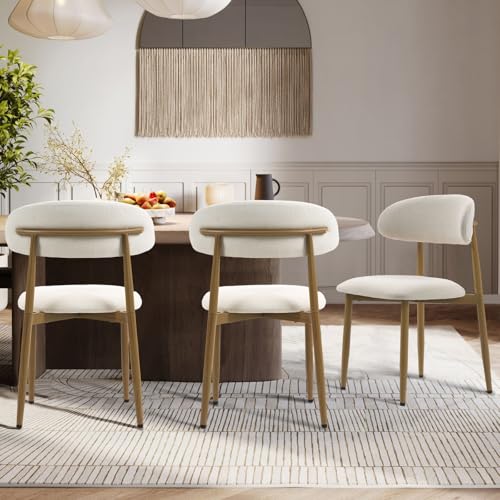 UVV Dining Chairs Set of 4, Metal Kitchen Chairs with Modern Fabric Upholstered for Dining Room, Beige UVV