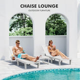 WACASA Outdoor Chaise Lounge Chairs Set of 4, Oversized Resin Lounge Chairs with 5-Level Adjustable Backrest & Cup Holder, Waterproof Pool Lounge Chair for Poolside, Patio, Beach, Yard, White
