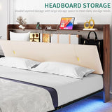 YITAHOME Floating Bed Frame King Size with Charging Station, Led King Bed Frame with Hidden Storage Headboard, Platform Bed with Heavy Duty Metal Slats, No Box Spring Needed, Beige YITAHOME