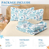 Pamnest Quilt Set Twin Size, Ocean Beach Nature 2 Pcs Soft Bed Cover Bedding Set, Sea Animal Coastal Lightweight Bedspread Coverlet with Pillow Sham for All Season Pamnest