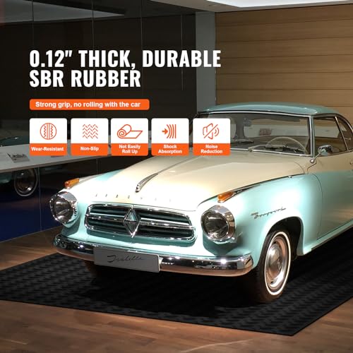 VEVOR Diamond-Plate Rubber Flooring Roll, 3 mm x 4 ft x 8 ft Garage Floor Mat, SBR Rubber Garage Flooring Roll, Easy to Clean, Diamond Plate Rubber Mat for Under Cars, Garage Industry Gym, Black VEVOR