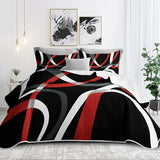 weesire Black and Red Bedding Quilt King Size with 2 Shams, Modern Stripe Comforter Sets Classic Line Pattern Bedspreads Grey and Red Coverlet, 96''x106'' weesire