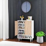 Tribesigns Shoe Cabinet, 18 Pair Rack Organizer Cabinet with Door, 6-Tier Modern Storage Shelves for Entryway Hallway Closet, White and Brown Tribesigns