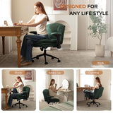 Dowinx Criss Cross Chair with Adjustable Flip-up Arms and Wheels, Comfort Ergonomic Office Desk Armchair with 3 Layer Cushions, Wide Seat Vanity Chair for Home Office, Living Room, Bedroom, Green Dowinx