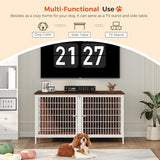 MAHANCRIS Dog Crate Furniture for 2 Dogs, 43.3" Dog Kennel with Removable Divider, Heavy Sturdy Dog Furniture Style Double Cage for Small Medium Dogs, Indoor Pet House End Table, White and Walnut MAHANCRIS