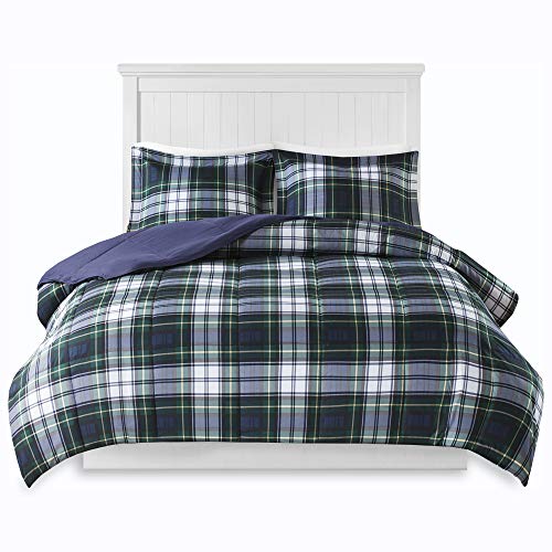 Madison Park Essentials Parkston Plaid Comforter, Matching Sham, 3M Scotchguard Stain Release Cover, Hypoallergenic All Season Bedding-Set, King/California King, Navy, 3 Piece Madison Park