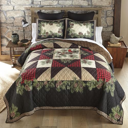 Donna Sharp Cardinal Pine Polyester Bedding Set - 3-Piece Queen Size Quilt Set - Includes 1 Quilt and 2 Standard Pillow Shams - Machine Washable - Traditional Design Donna Sharp