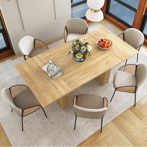 78 Inch Rectangular Dining Table for 6 to 10, Farmhouse Fluted Dining Kitchen Table, Modern Wood Long Dining Table for Kitchen Living Room, Natural PHOYAL