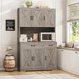 HOSTACK 71" Pantry Cabinet with Charging Station, Tall Kitchen Pantry Storage Cabinet with Microwave Stand, Farmhouse Kitchen Hutch with Storage Drawers for Living Room, Dining Room, Ash Grey HOSTACK