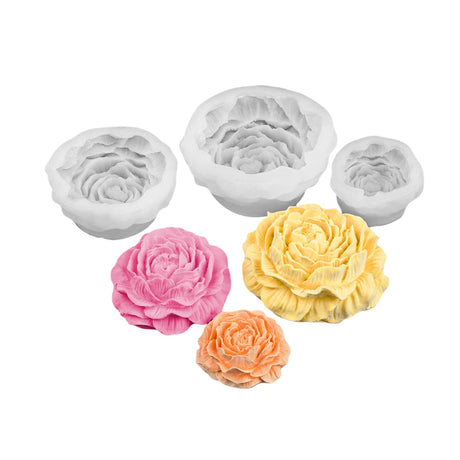3D Peony Flower Silicone Molds Set, 3 Sizes, for Candle Making, Soap, Resin Crafts JIECHOGJ