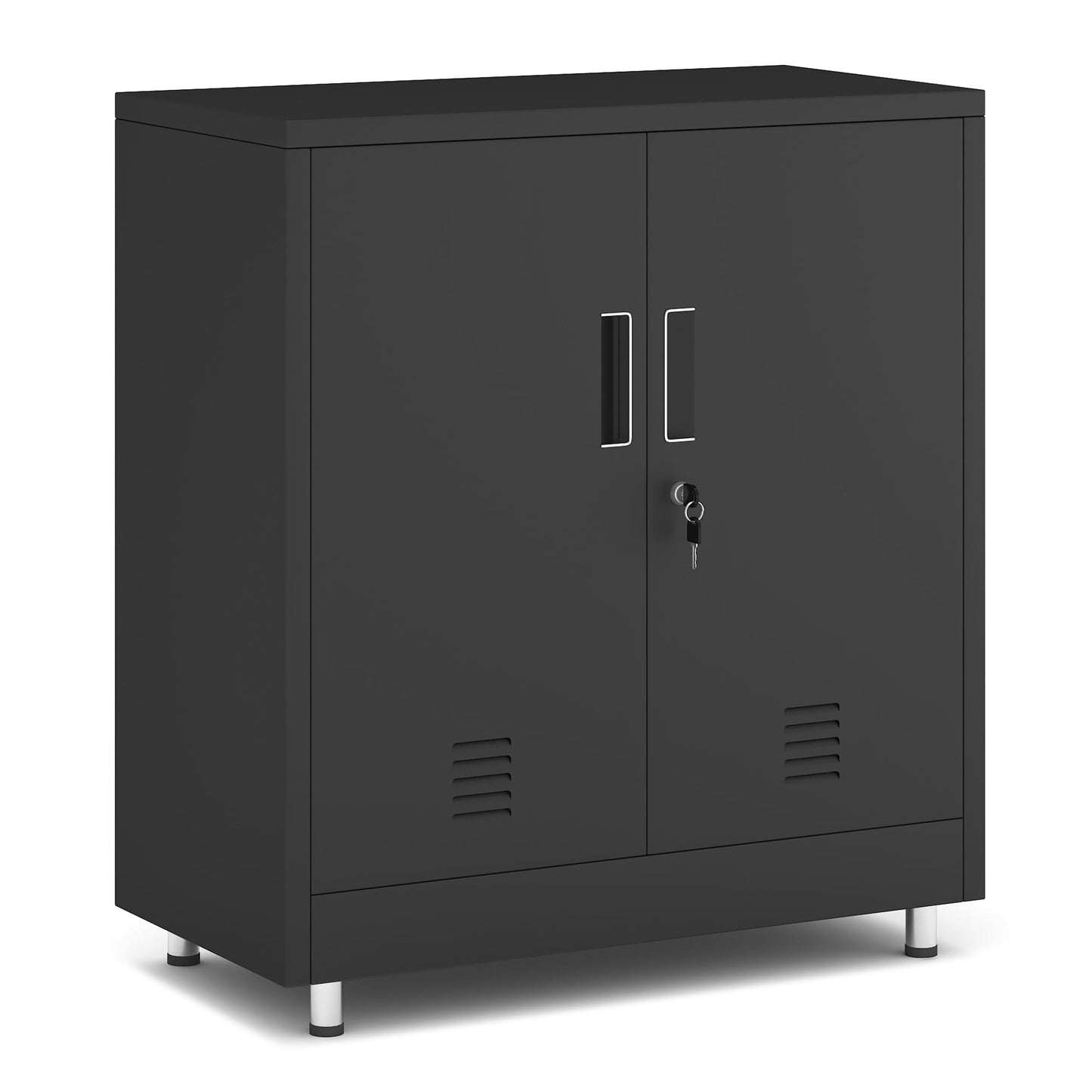 JINGUR Metal Storage Cabinet with Locking Doors and Adjustable Shelf, Small Lockable Sideboard Buffet Cabinet for Home Office Hallway Entryway Living Dining Room (Black) - WoodArtSupply