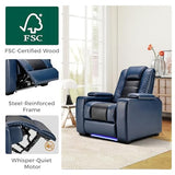ANJ Power Home Theater Seating, PU Leather Electric Recliner Chair with Adjustable Headrest, Dual Motors Movie Reclining Chairs with LED Lights,USB Port, Cup Holders, Hidden Arm Storage (Blue & Black)