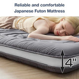 Syalife Japanese Futon Mattress Floor Mattress Queen Size, 4" Thicken Foldable & Portable Floor Bed Sleeping Pad, Traditional Shikibuton 32D Foam Filled, Design in Japan (Grey, 54 * 80) Syalife