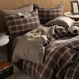 EAVD Vintage Style Brown&Blue Buffalo Plaid Duvet Cover Set Queen Soft 100% Cotton Muslin Blue Brown Grid Gingham Bedding Set with 2 Pillowcases Farmhouse Gingham Duvet Cover with Zipper Closure EAVD