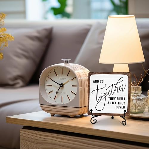 Home Desk Decor Sign, Rustic Wooden Sign With Stand, And So Together They Built A Life They Loved Sign For Farmhouse Home Living Room Bedroom Shelf Table, Coffee Lover Gifts For Family Friend Zmyollo