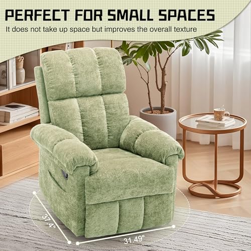 Korser Recliner Chair, Swivel Rocker Recliner Chair for Adults, Small Recliners for Small Spaces, Upholstered Manual Recliner with Side Pockets, Nursery Rocking Chair for Living Room, Chenille, Green