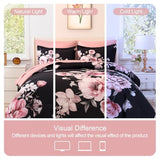 Floral King Size Comforter Set - 7 Piece Botanical Black and Pink Bed in a Bag Ulter Soft Microfiber Bedding Set, Lightweight Bed Comforter Set with Sheets for All Season (Black, King) LLDSYW