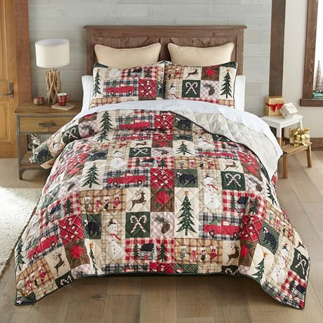 Donna Sharp Holiday Dream King Microfiber Quilt Set- Three Piece Holiday Themed Quilt Set - King Size Quilt and Two Coordinating King Pillow Shams - Perfect for Rustic Holiday Decor! Donna Sharp