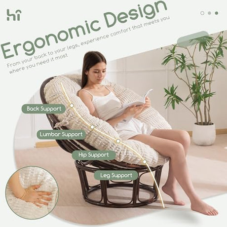 HIGOGOGO Papasan Chair Cushion with Thick Corduroy Cover (Without Chair), Supportive Cushion, Beige, 48 x 48 Inch HIGOGOGO