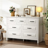 Marsail Farmhouse 7 Drawer Dresser, Wood Chest of Drawers with Natural Texture, Smooth Gliding Drawers, Versatile Storage Organizer Cabinet for Bedroom & Living Room, White Marsail