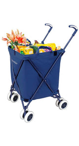 VersaCart Transit -The Original Patented Folding Shopping and Utility Cart, Water-Resistant Heavy-Duty Canvas with Cover, Double Front Swivel Wheels, Compact, Transport Up to 120 Pounds, Blue Versacart