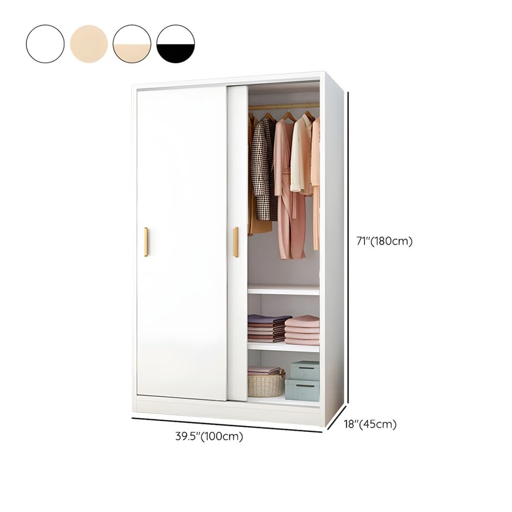LITFAD Mutil-Functional Wood Wardrobe Modern Storage Armoire Closet with Sliding Doors Freestanding Closet with Shelves and Clothing Rods for Bedroom,White-39.5" L x 18" W x 71" H LITFAD