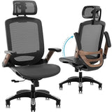 GABRYLLY Ergonomic Office Chair, High Back Home Desk Chair with Headrest, Flip-Up Arms, 90-120° Tilt Lock and Wide Cushion, Big and Tall Mesh Chairs for Man Woman, Black Task Chair(Dark Woodgrain) GABRYLLY