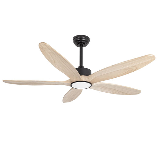 Wozzio 5 Wood Blades Ceiling Fan with Light and Remote,Quiet Reversible DC Motor,6 Wind Speed,LED Dimmable and Memory,for Bedroom/Patios/Living Room,52 inch,Natural Wood Blades