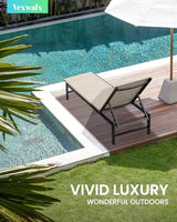 Vexwalx Outdoor Lounge Chairs Set of 2, Aluminum Patio Chaise Lounge Chairs with 5-Position Recliner, Pool Lounge Chairs for Backyard, Poolside, Deck, Lawn (Khaki)