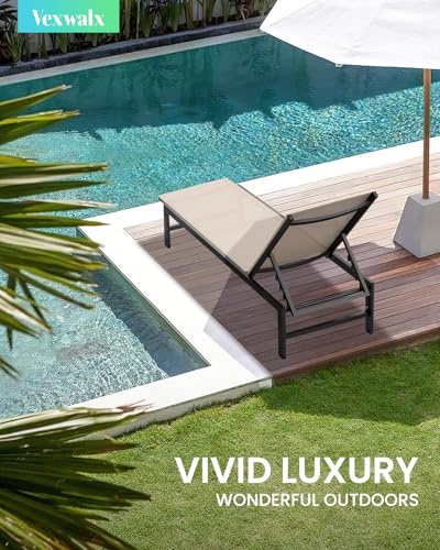 Vexwalx Outdoor Lounge Chairs Set of 2, Aluminum Patio Chaise Lounge Chairs with 5-Position Recliner, Pool Lounge Chairs for Backyard, Poolside, Deck, Lawn (Khaki) Vexwalx