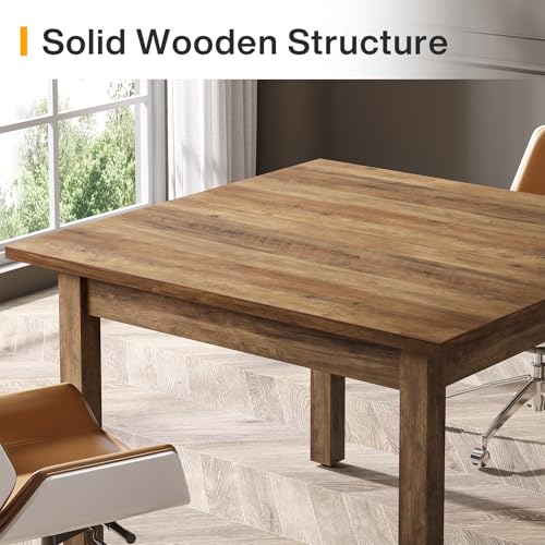 Tribesigns 39.4-Inch Square Conference Table for 4 People, Small Wooden Meeting Room Table with Solid Wood Legs and Thicken Tabletop for Conference Room Seminar Room Boardroom (Greyish-Brown) Tribesigns