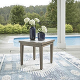 Signature Design by Ashley Rainier Ranch Contemporary Sintered Stone Tabletop Outdoor End Table with 4 Legs, Light Brown & Beige Signature Design by Ashley