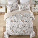 WONGS BEDDING Boho Quilt Set Queen,Beige Paisley Floral Pattern Bedspread Coverlet Set with 2 Pillowcases,Lightweight Microfiber Bohemian Quilt Bedding Set 96"×90" WONGS BEDDING