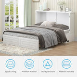 Mjkone Queen Murphy Bed Cabinet, Murphy Beds with USB Charging Station, Modern Cabinet Bed with Drawers & Tri-Folding Mattress, Cube Chest Cabinets Wall Beds for Home Apartment, White Mjkone