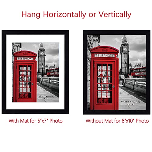 PEALSN 8x10 Picture Frame Set of 6, Display Picture 5x7 with Mat or 8x10 Without Mat, Black Woodgrain PEALSN