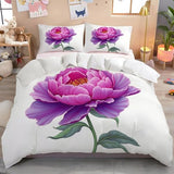 Minimalist Illustrations Duvet Cover Set, Single PeonFlower Printed Bedding with 1 Pillowcases, Twin Microfiber Bed Set for Kids Adults Bedroom Decor, Pinkish-Purple Generic