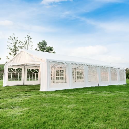 EROMMY 20x40ft Party Tent, Outdoor Wedding Heavy Duty Large Canopy Carport with Removable Sidewalls, 2 Roll-up Doors, 4 Storage Bags, Gazebo Shelter Tent for Party Event Commercials, White EROMMY