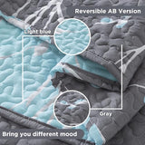 Andency Quilt King Size Grey Blue (106x96 Inch), 3 Pieces Floral Lightweight Bedding Set, Microfiber Reversible Flower Quilted Bedspread Coverlet with 2 Pillowcases for Men Women