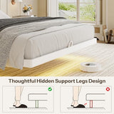 kozfrn Floating Bed Frame Queen Size with Storage Headboard,Modern Metal Platform with Smart LED Lights and Charging Station,Metal Slat Support,No Box Spring,Easy Assembly,Noise-Free,White kozfrn