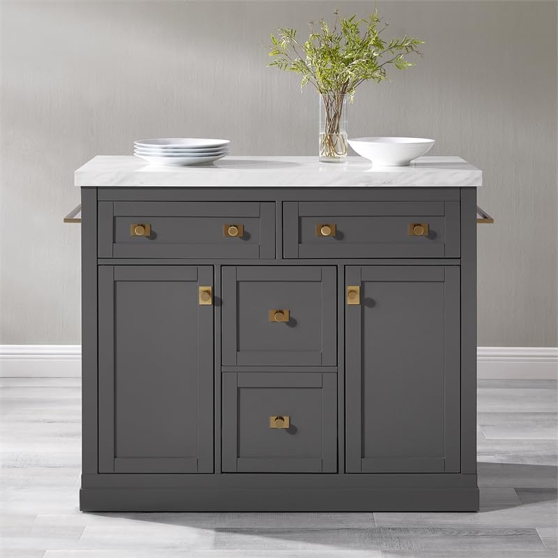 Pemberly Row Modern Wood Kitchen Island with Storage in Gray/White