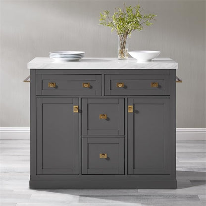 Pemberly Row Modern Wood Kitchen Island with Storage in Gray/White