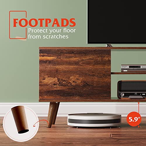 WLIVE TV Stand for 55 60 inch TV, Mid Century Modern TV Console, Entertainment Center with Storage for Living Room, Retro Brown WLIVE